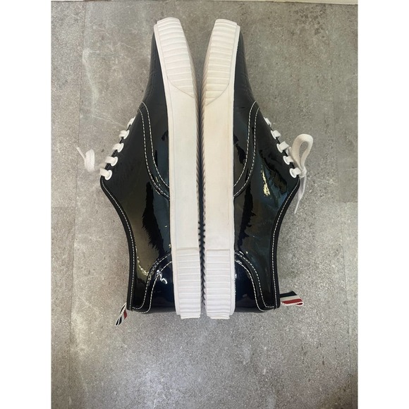 Women's Thom Browne Soft Patent Leather Heritage Black Sneaker Size 11 - Picture 9 of 16